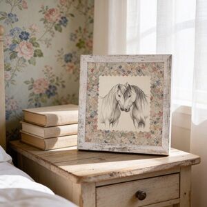 Framed Country Wildflower Horse Art